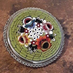 Vintage Micro Mosaic Floral Pin Brooch Spring Colors Made in Italy
